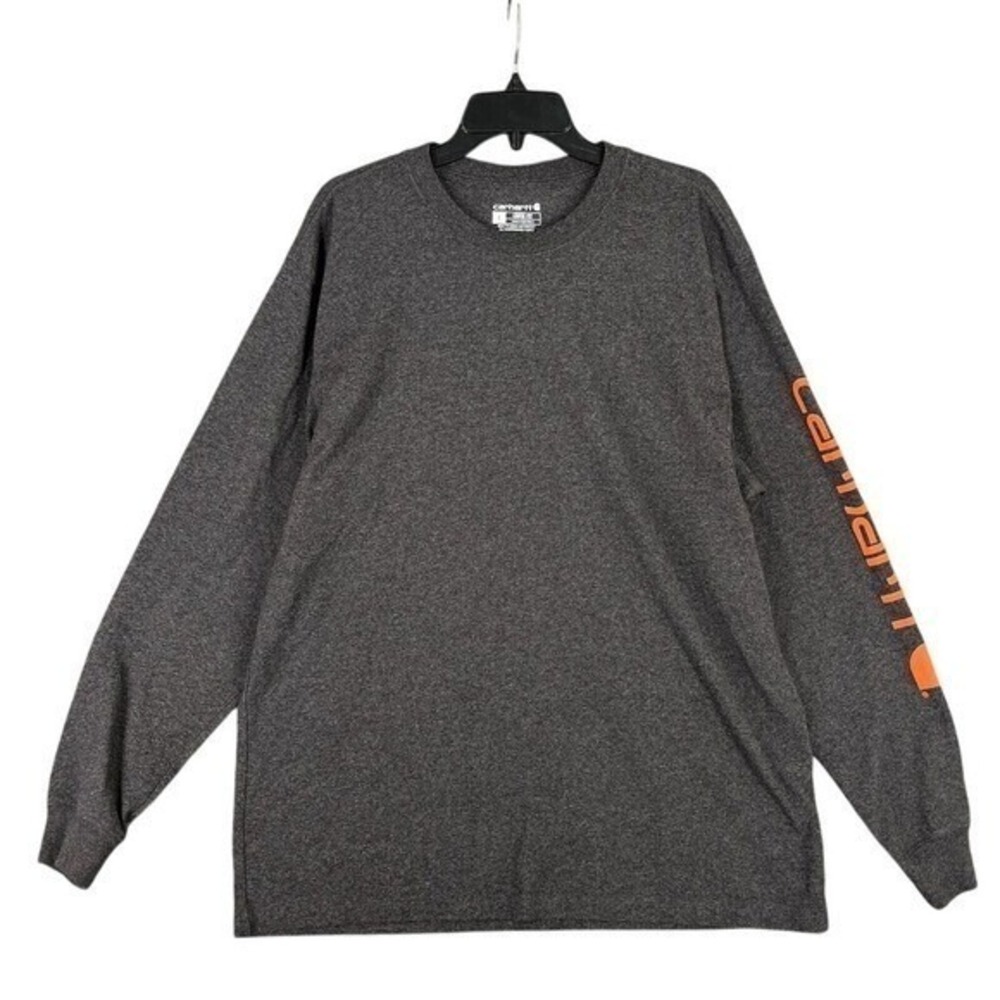 Carhartt Long Sleeve T-Shirt Mens L Gray Graphic Logo Sleeve Workwear Tee